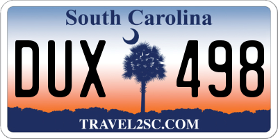 SC license plate DUX498