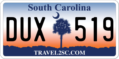 SC license plate DUX519