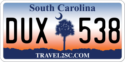 SC license plate DUX538