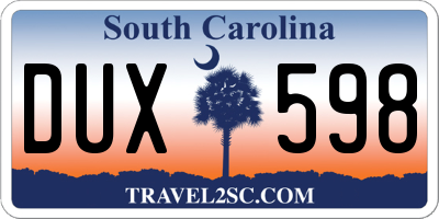 SC license plate DUX598