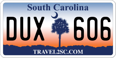 SC license plate DUX606