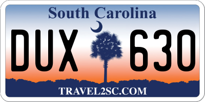 SC license plate DUX630