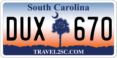 SC license plate DUX670