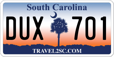 SC license plate DUX701