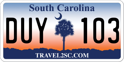 SC license plate DUY103