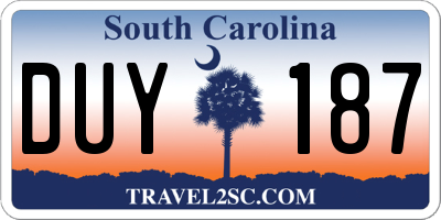 SC license plate DUY187
