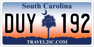 SC license plate DUY192