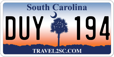 SC license plate DUY194
