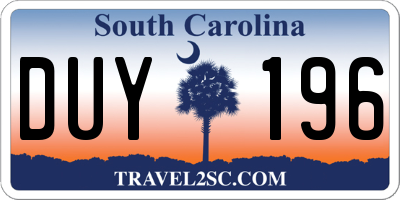 SC license plate DUY196