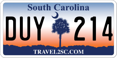 SC license plate DUY214