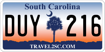 SC license plate DUY216
