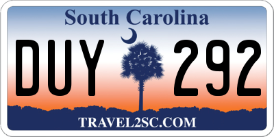 SC license plate DUY292