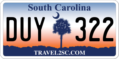 SC license plate DUY322