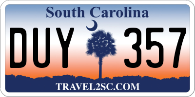 SC license plate DUY357