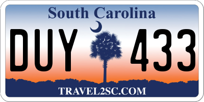 SC license plate DUY433