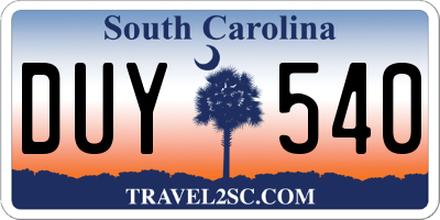 SC license plate DUY540