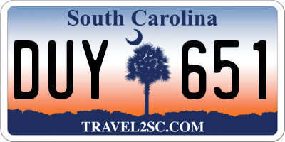 SC license plate DUY651