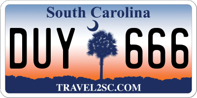 SC license plate DUY666