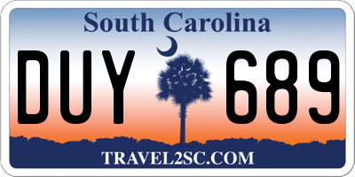 SC license plate DUY689