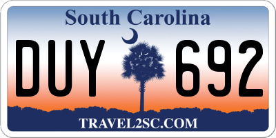 SC license plate DUY692