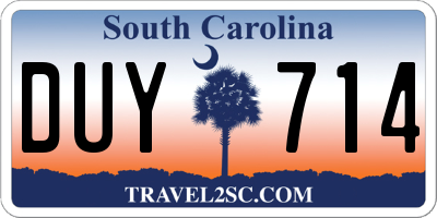 SC license plate DUY714