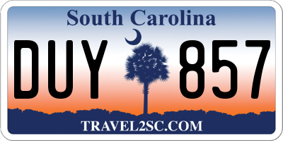 SC license plate DUY857