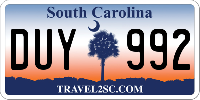 SC license plate DUY992