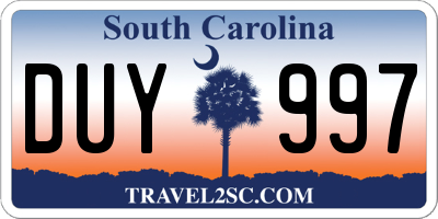 SC license plate DUY997