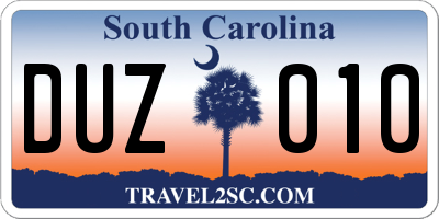 SC license plate DUZ010