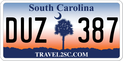 SC license plate DUZ387