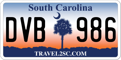 SC license plate DVB986