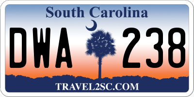 SC license plate DWA238