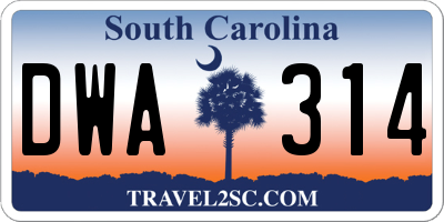 SC license plate DWA314