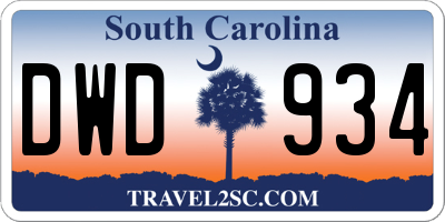 SC license plate DWD934