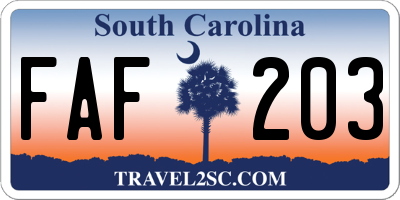 SC license plate FAF203