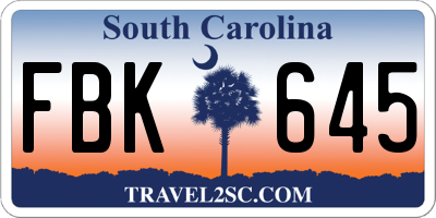 SC license plate FBK645