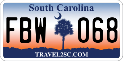 SC license plate FBW068