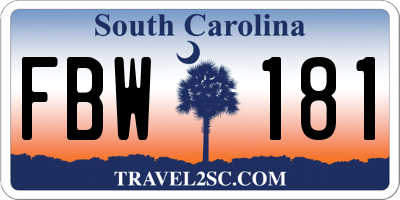 SC license plate FBW181