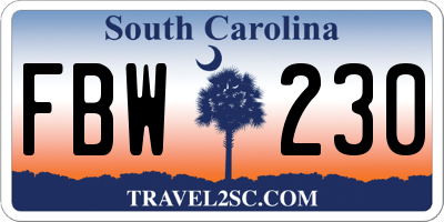 SC license plate FBW230