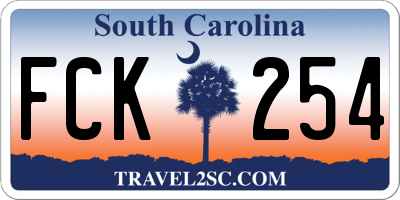 SC license plate FCK254