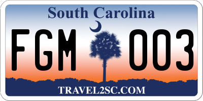 SC license plate FGM003
