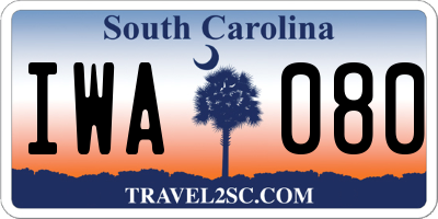 SC license plate IWA080
