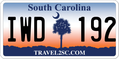 SC license plate IWD192