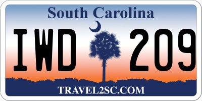 SC license plate IWD209