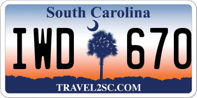 SC license plate IWD670