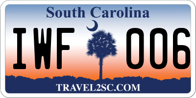 SC license plate IWF006
