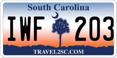 SC license plate IWF203