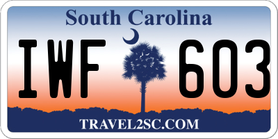 SC license plate IWF603