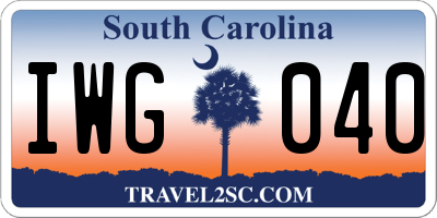 SC license plate IWG040