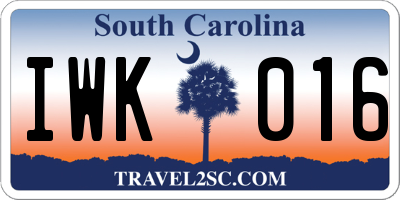 SC license plate IWK016